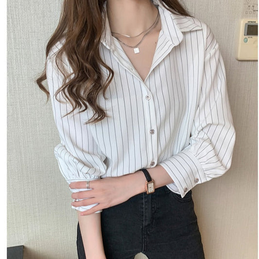 Damen Bluse Streifenmuster Modern Knöpfe Eveloria - Eveloria