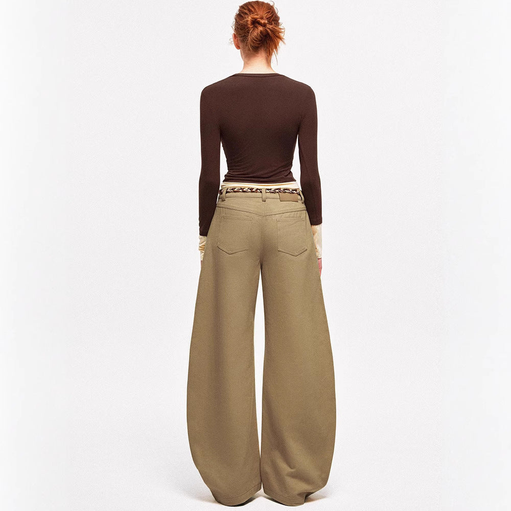 Damen Chino-Hose Weite Bein mit geflochtenem Gürtel