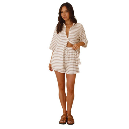 Damen Sommeranzug Gestreift Oberteil Shorts