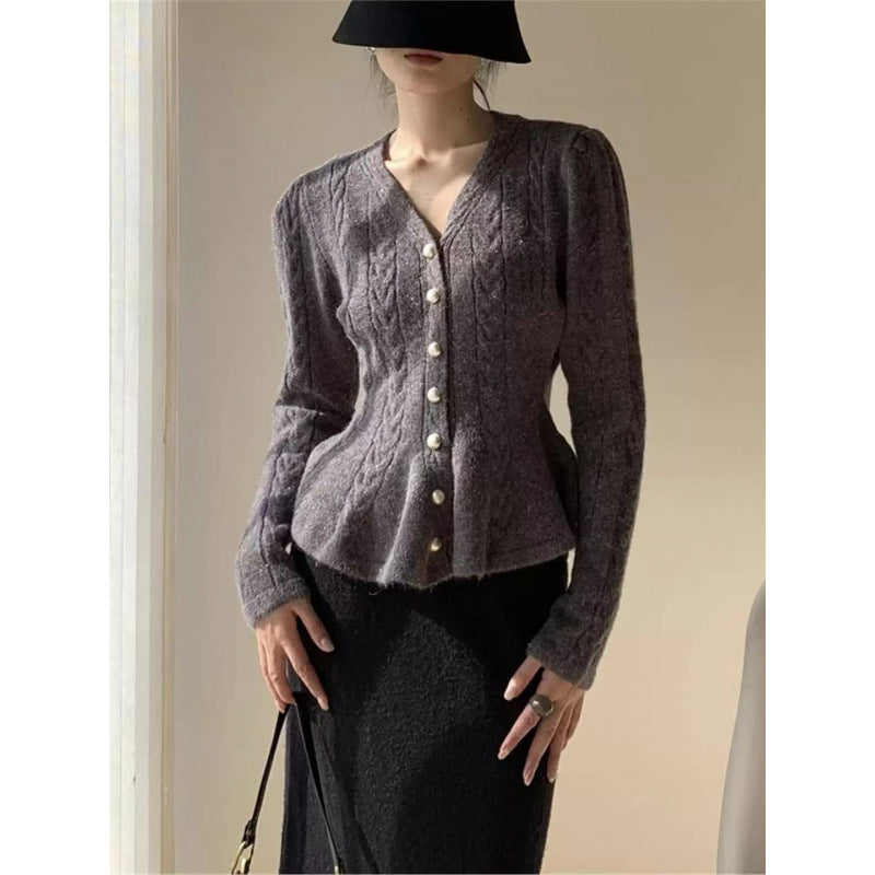 Damen Strickjacke Tailliert Zopfmuster Eveloria