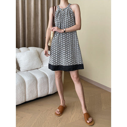 Damen Sommerkleid Verspielt Muster Hochhalsschneider