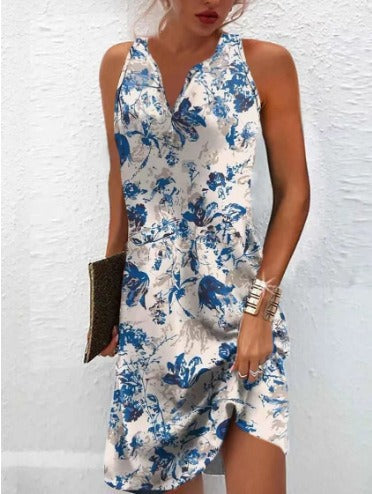 Damen Sommerkleid V-Ausschnitt Asymmetrischer Saum
