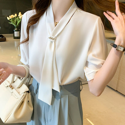 Damen Bluse Dekorativer Schlupf Elegant Puffärmel