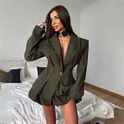 Damen Blazer Strukturiert V-Ausschnitt Eveloria