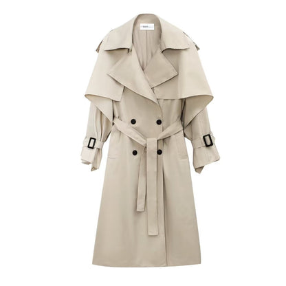 Damen Trenchcoat mit Gürtel und Oversized-Kragen Schwarz Eveloria - Eveloria