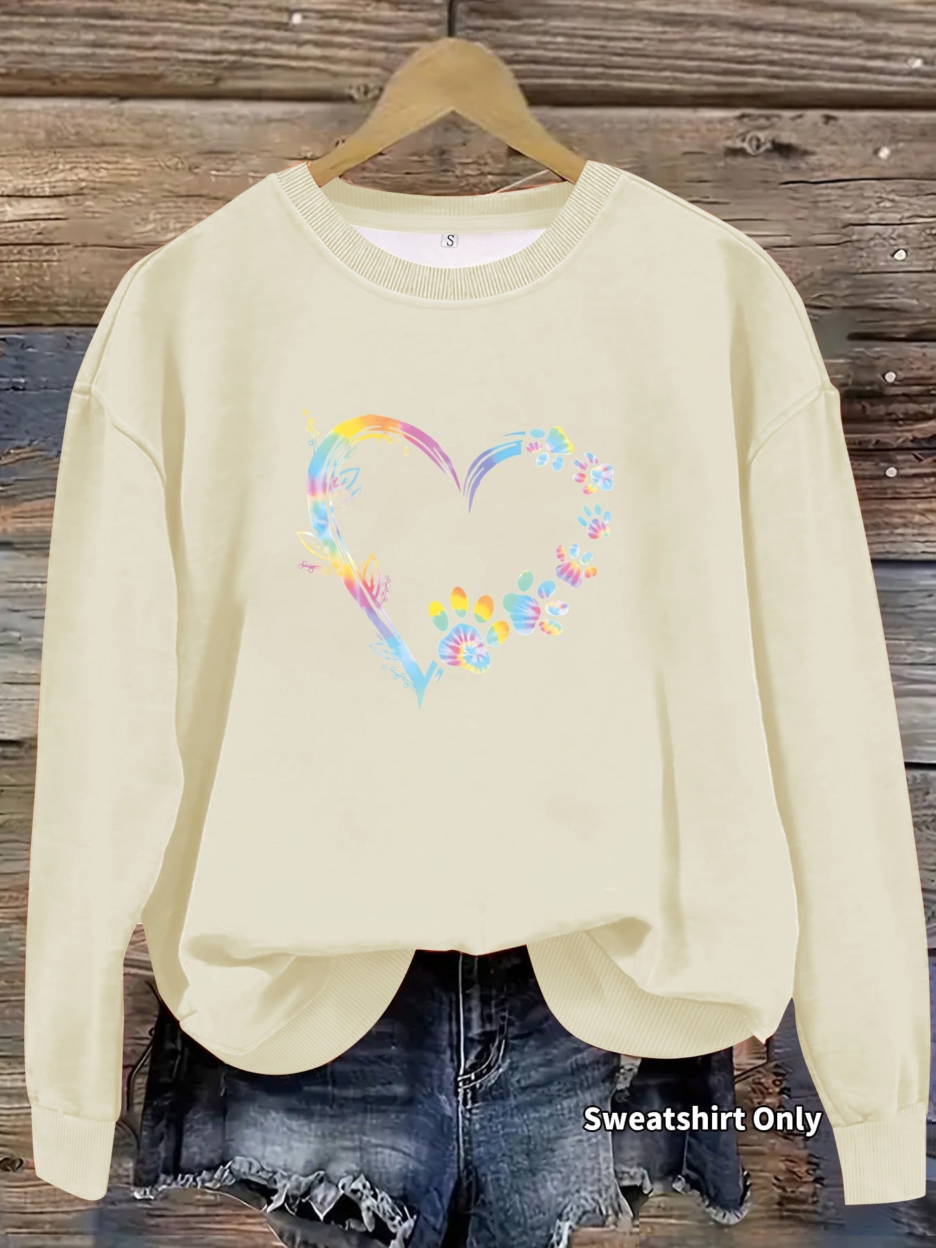 Damen Sweatshirt Florales Herzdesign Bequem Grau