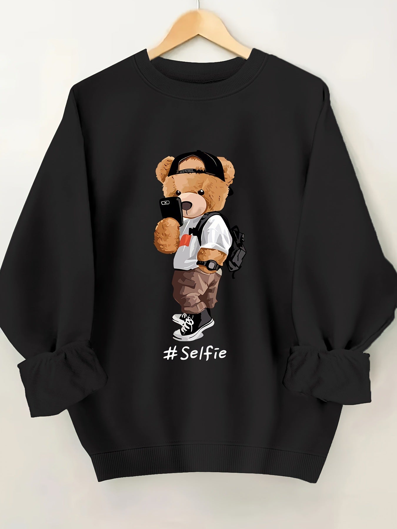 Damen Sweatshirt Bärendesign Lässig Grau Eveloria