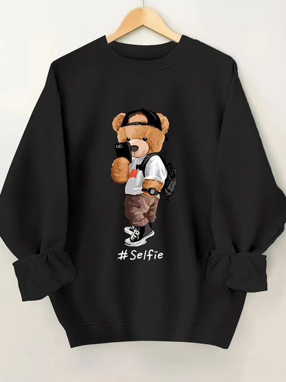 Damen Sweatshirt Bärendesign Lässig Grau Eveloria