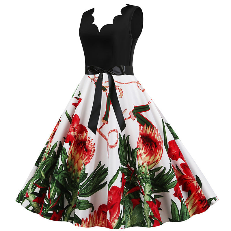 Damen Midikleid Blumendruck A-Linie