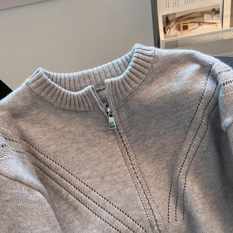 Damen Strickpullover Sportlich Dekorativer Reißverschluss Eveloria