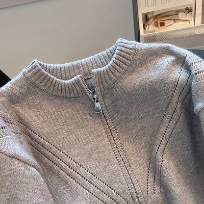 Damen Strickpullover Sportlich Dekorativer Reißverschluss Eveloria