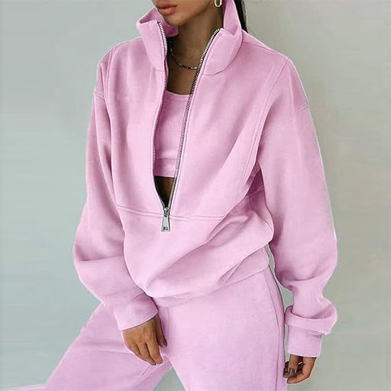 Damen Fleece-Pullover Hochkragen Reißverschluss Kuschelig Grau