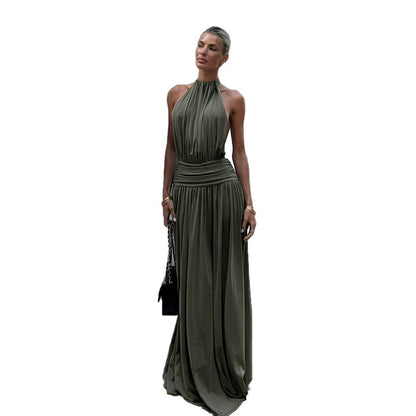 Damen Maxikleid Hohler Kragen Fließender Stoff Eveloria