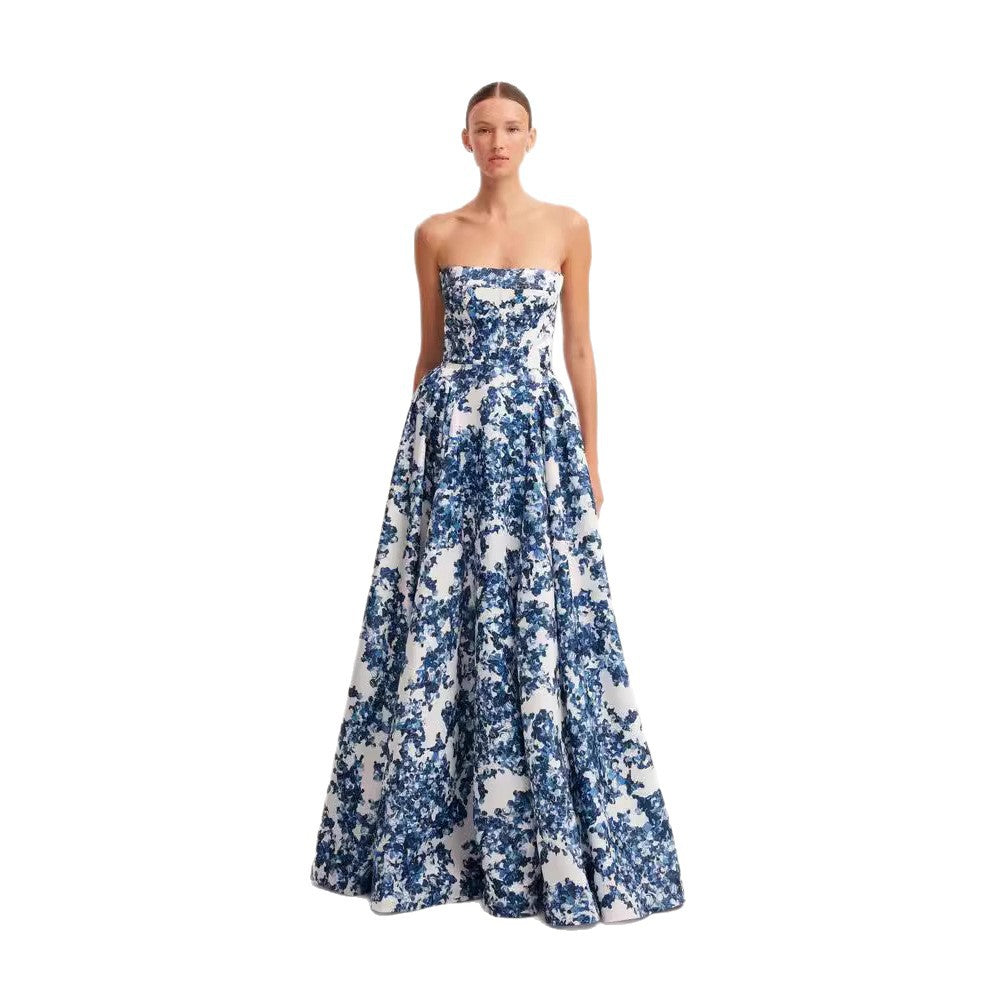 Damen Maxikleid Blütenmuster Schulterfrei Eveloria