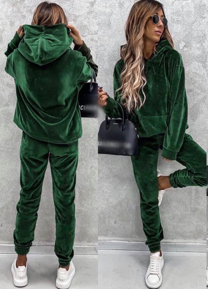 Damen Velours-Jogginganzug mit Kapuze und elastischem Bund