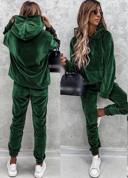 Damen Velours-Jogginganzug mit Kapuze und elastischem Bund