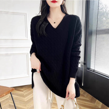 Damen Grobstrickpullover V-Ausschnitt Strukturierter Look Eveloria