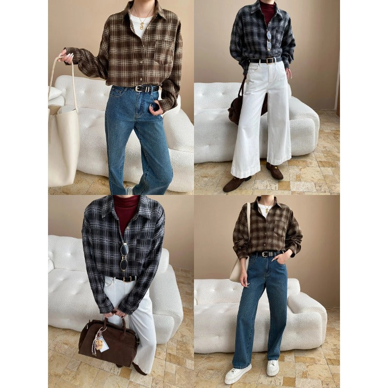 Damen Oversized Hemd kariert mit Brusttasche