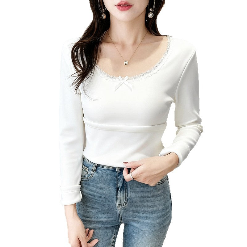 Damen Langarmshirt Spitzendetail Elegantes Oberkleid