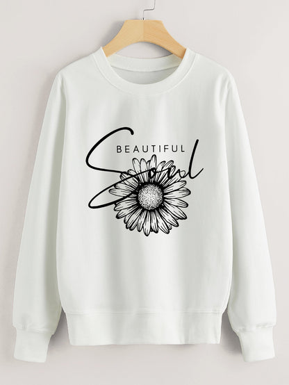 Damen Sweatshirt Floralmuster Mit Schriftzug Eveloria