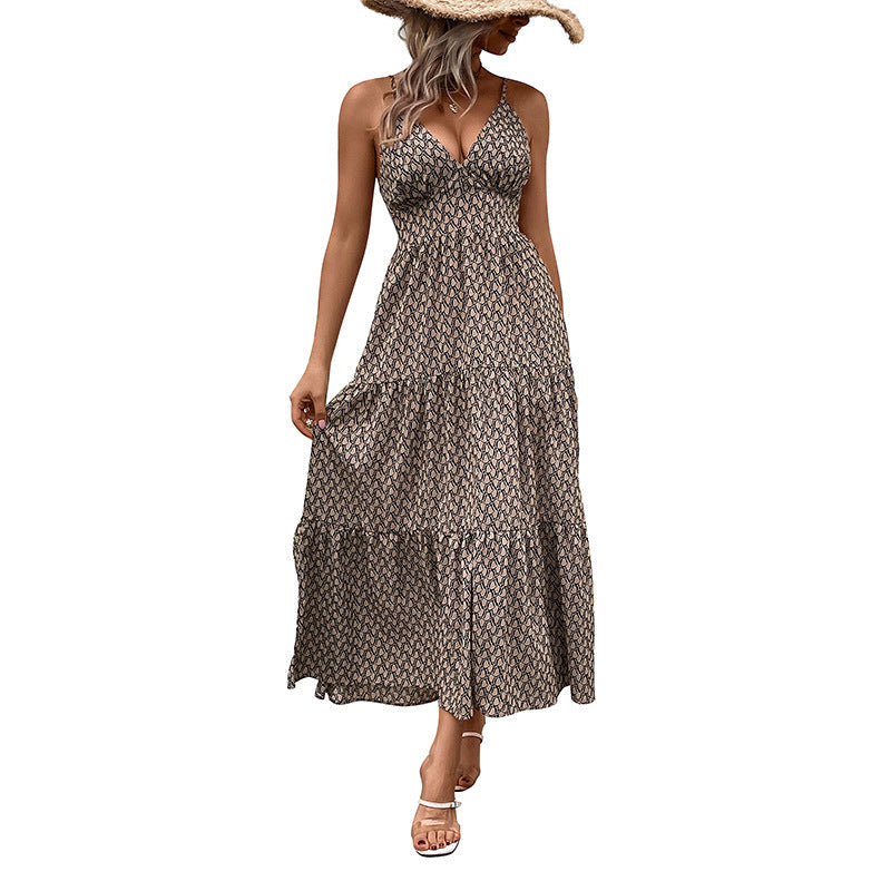 Damen Maxikleid Spaghettiträger Rüschendetails Eveloria