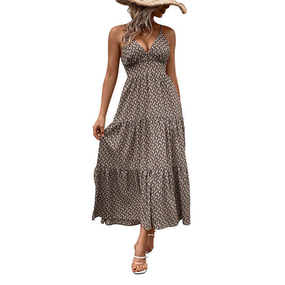 Damen Maxikleid Spaghettiträger Rüschendetails Eveloria
