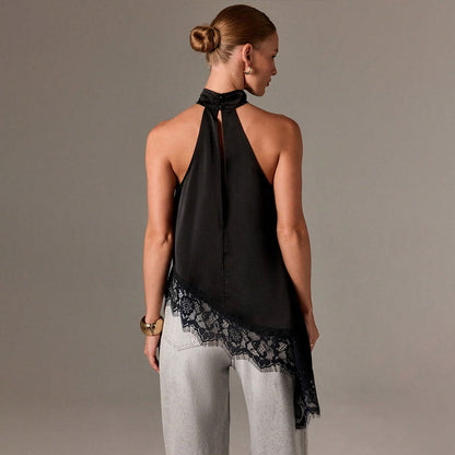 Damen Haltertop Spitzenbesatz Elegantes Design