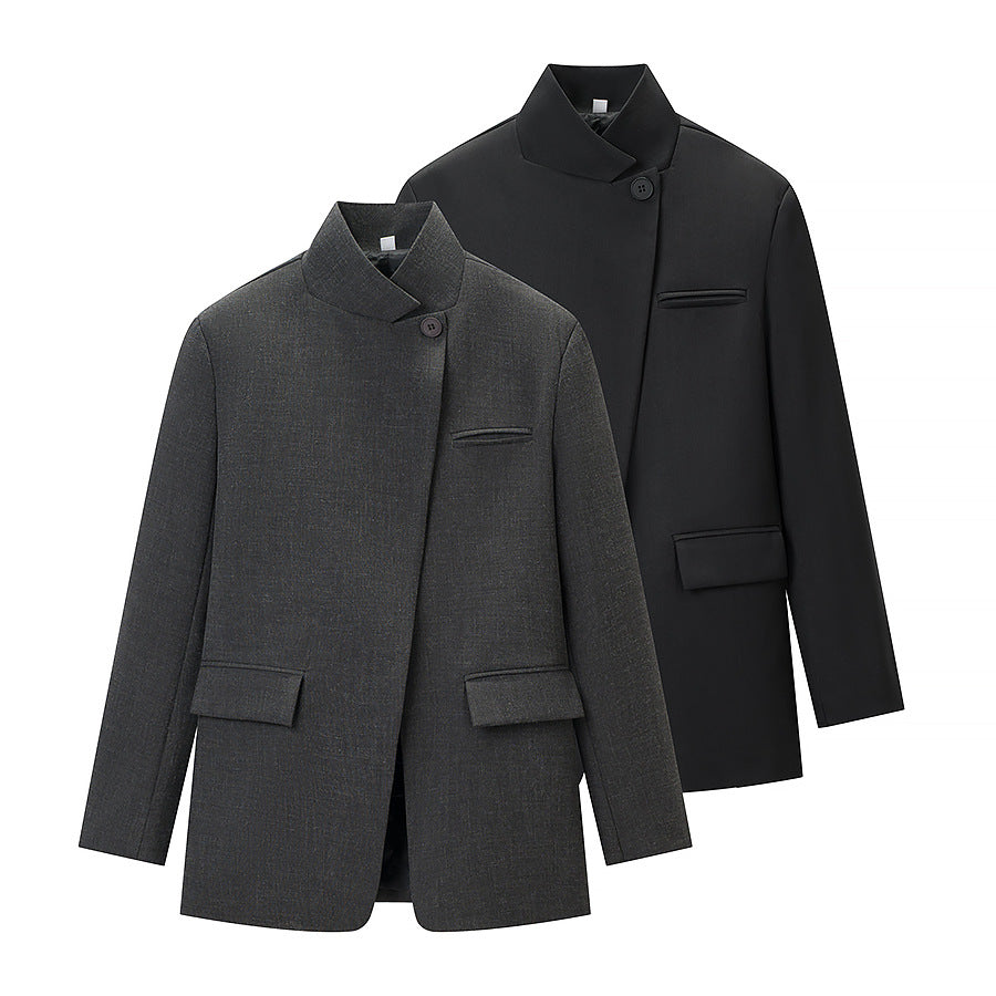 Damen Blazerjacke Lässig Mit Taschen Schwarz Eveloria - Eveloria