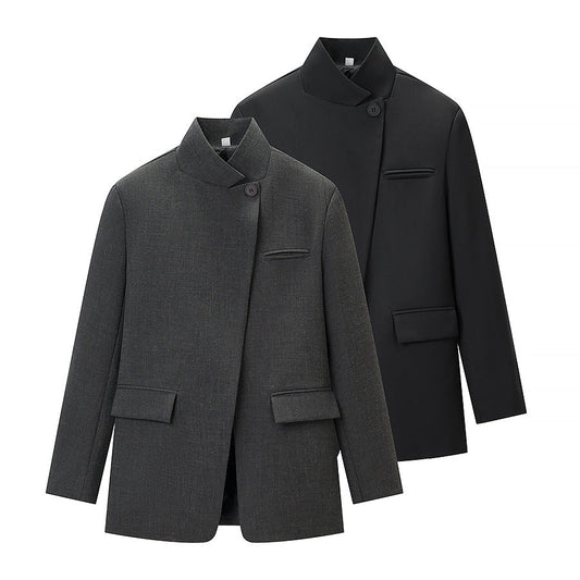 Damen Blazerjacke Lässig Mit Taschen Schwarz Eveloria - Eveloria