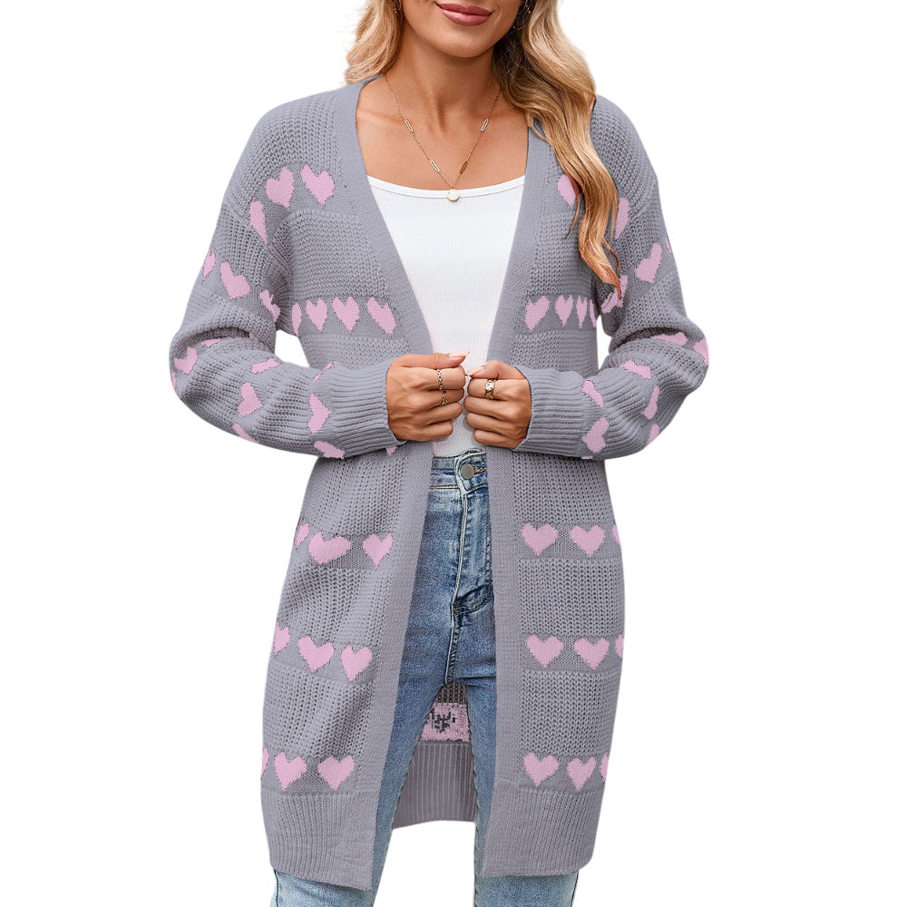 Damen Strickjacke Herz-Muster Eveloria
