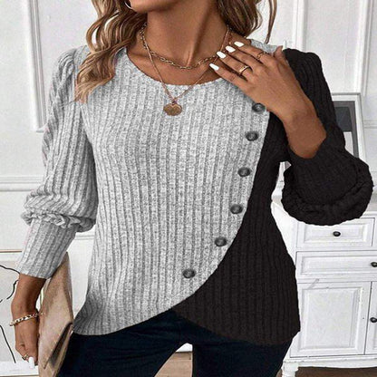 Damen Pullover Asymmetrisch Knopfdetails Eveloria