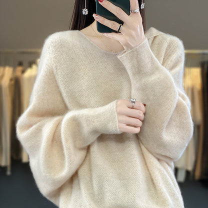 Damen Pullover V-Ausschnitt Voluminöse Ärmel Grau Eveloria