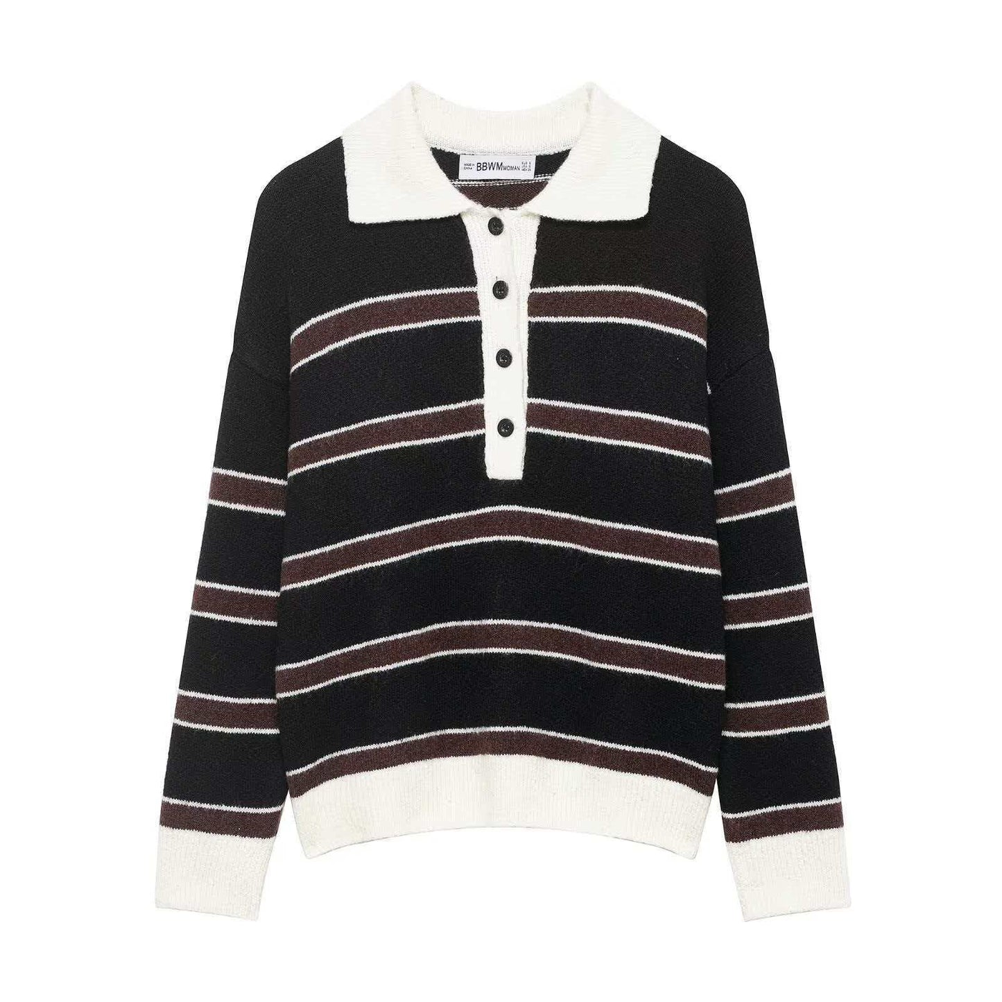 Damen Strickpullover Lässig Kragen Knopfleiste Beige - Eveloria
