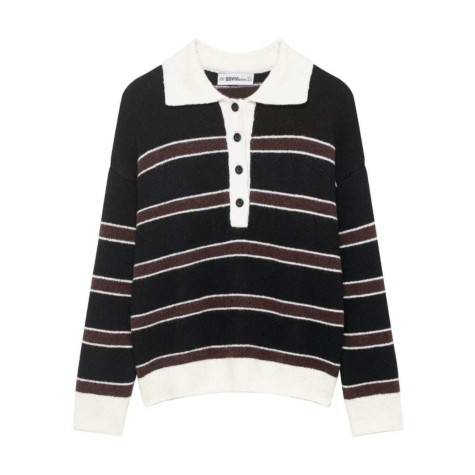 Damen Strickpullover Lässig Kragen Knopfleiste Beige - Eveloria