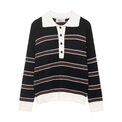 Damen Strickpullover Lässig Kragen Knopfleiste Beige - Eveloria