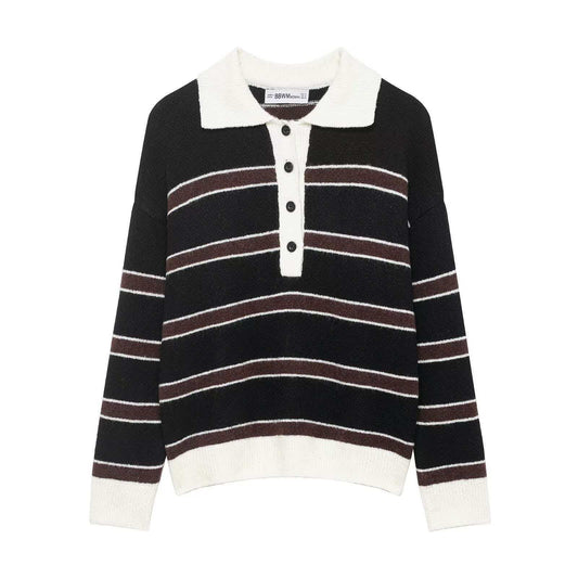 Damen Strickpullover Lässig Kragen Knopfleiste Beige - Eveloria