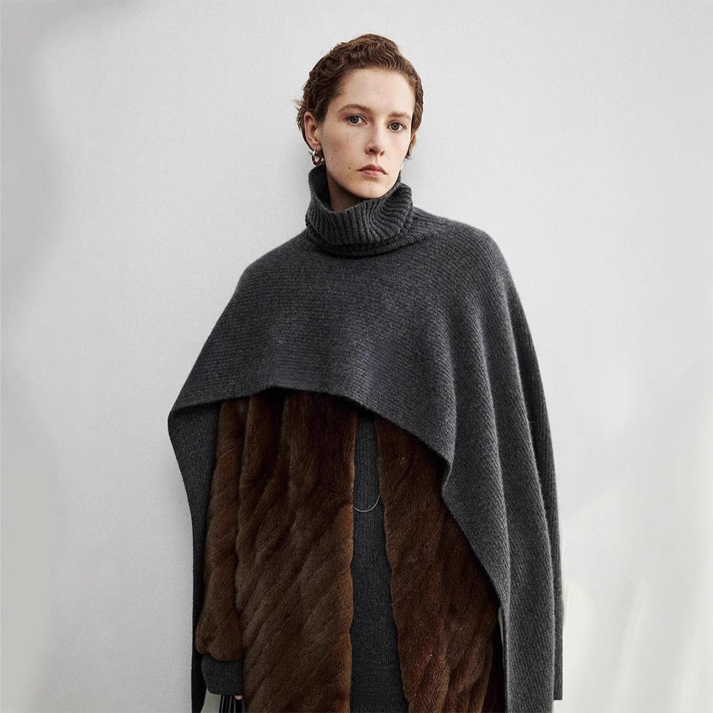 Damen Poncho Extralanger Kragen Modern Schwarz Eveloria - Eveloria