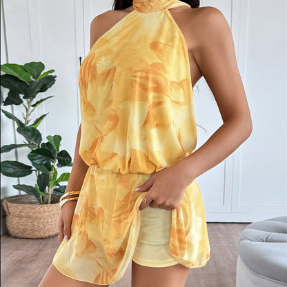 Damen Strandkleid Hochgeschlossen Rüschensaum Eveloria