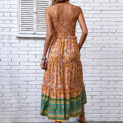 Damen Maxikleid Elastisch Floralmuster Eveloria