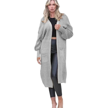 Damen Cardigan Grobstrick Offene Taschen Lässig Beige
