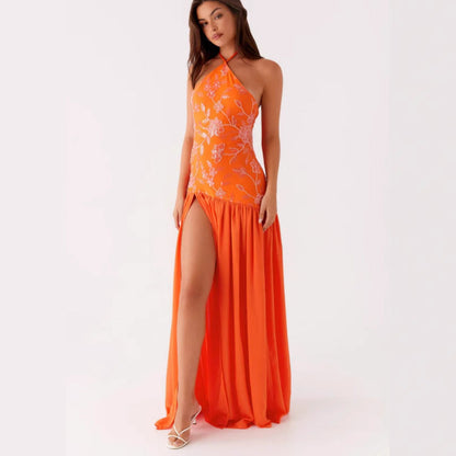 Damen Maxikleid Floraler Print Schwingender Rock Eveloria