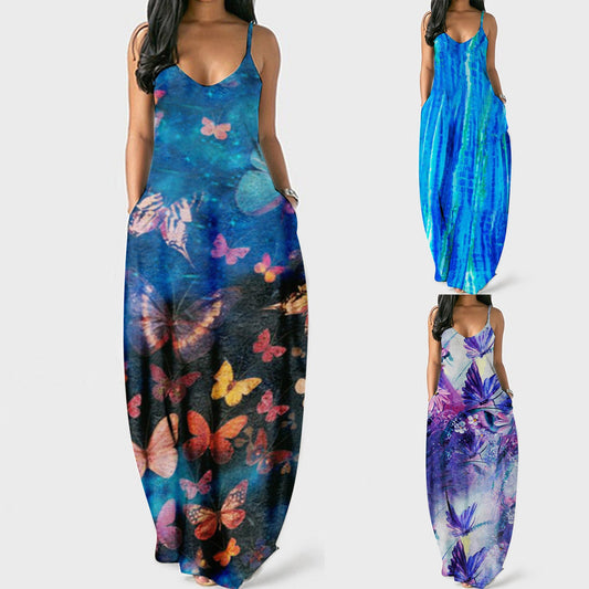 Damen Maxikleid Tie-Dye V-Ausschnitt Eveloria - Eveloria
