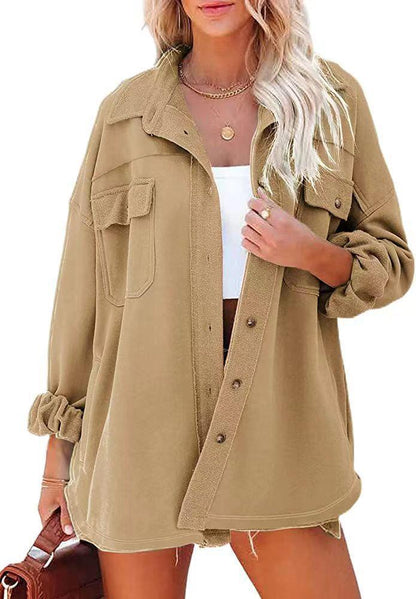 Damen Oversized-Hemdjacke aus Baumwolle mit Taschen und modernem