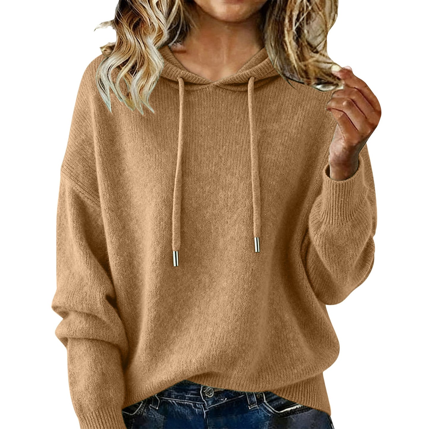Damen Oversized Kapuzensweatshirt Texturiert Kordelzug Grau