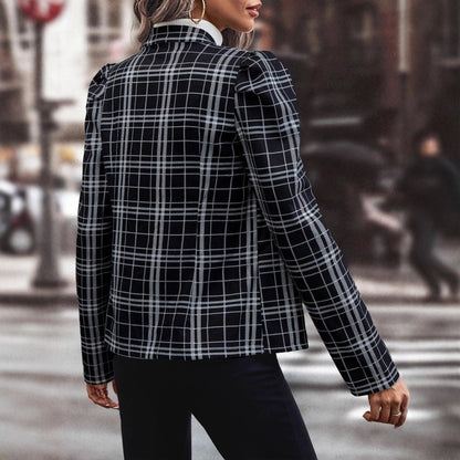 Damen Karierte Blazerjacke mit Knöpfen weiß Eveloria