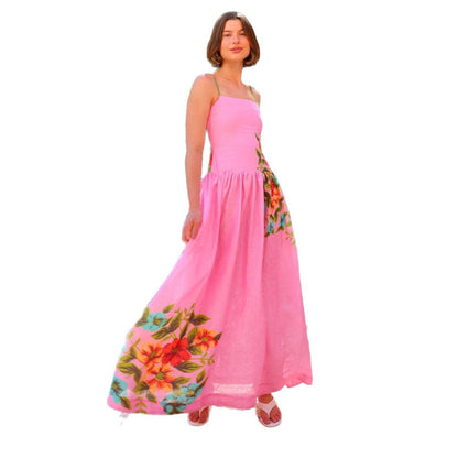 Damen Maxikleid Florales Design Schößchen Eveloria