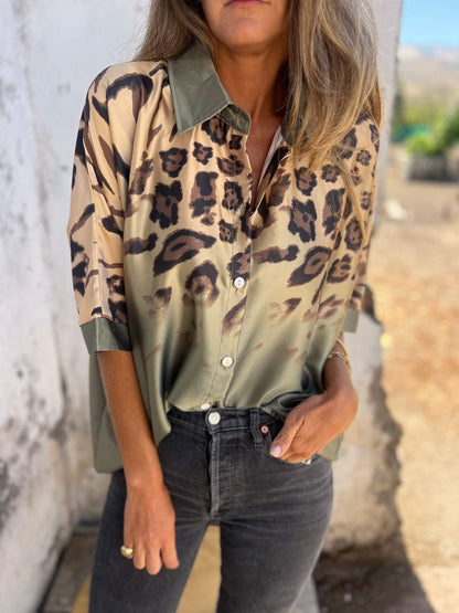 Damen Seidenbluse Leo-Muster Elegante Bluse Eveloria