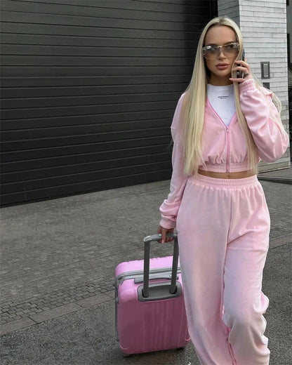 Damen Velours Freizeit-Set mit Kapuze Elastisch Anthrazit