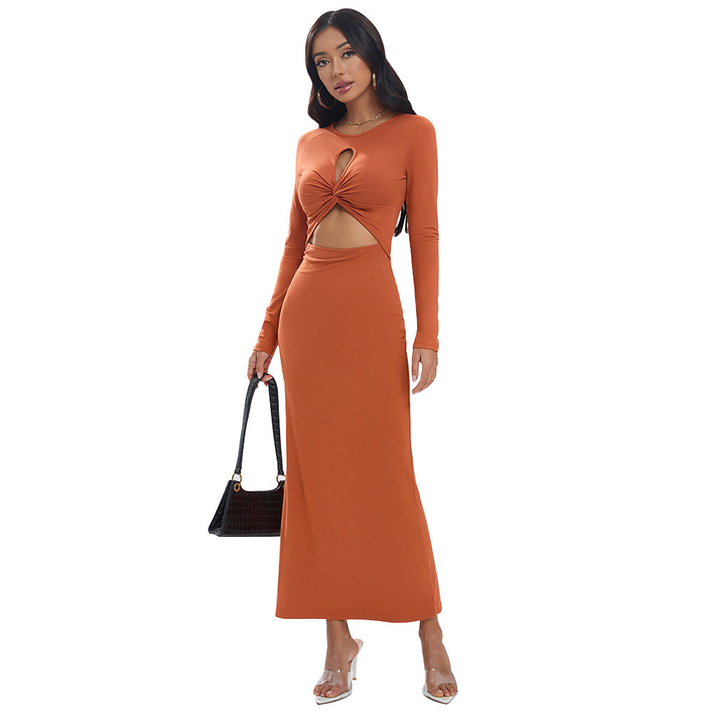 Damen Wickelkleid Dekorativer Cut-Out Langer Arm Eveloria