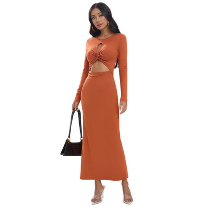 Damen Wickelkleid Dekorativer Cut-Out Langer Arm Eveloria
